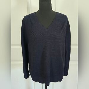 LOFT V-Neck Textured Navy Blue Sweater Sz Small